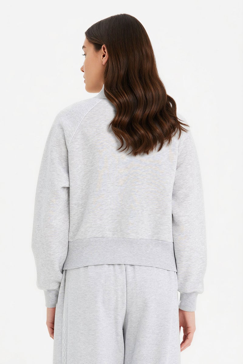 DeFacto Grey Woman Loose Fit Printed Zip-Up Sweatshirt Casual - Image 5